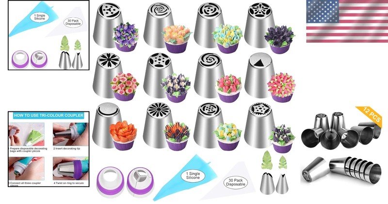 Luxury 47 Piece Russian Piping Tips Set | Food Safe Stainless Steel Nozzles gallery