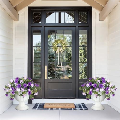 Artificial Fake Flowers Plants for Outdoor Decoration, 2PCS 2 Pcs Purple White gallery