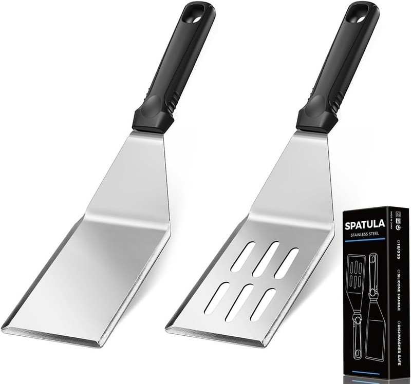 11.8-in 18/0 Stainl Steel Spatulas, Silicone Non-slip Handle, Brushed