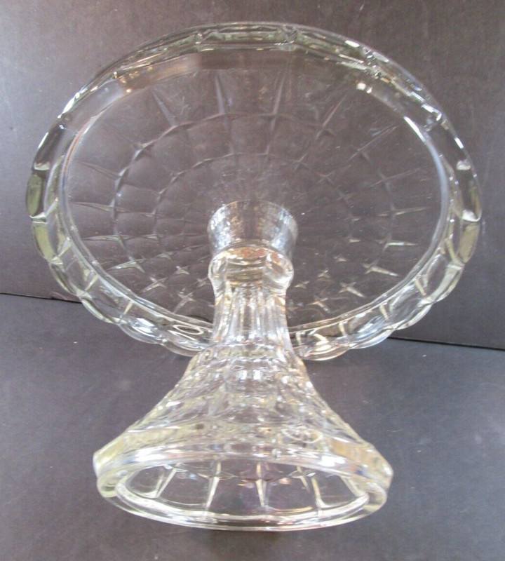Indiana Glass Constellation Round Clear Glass Cake Stand 10" Rum Well Disc 1962 gallery