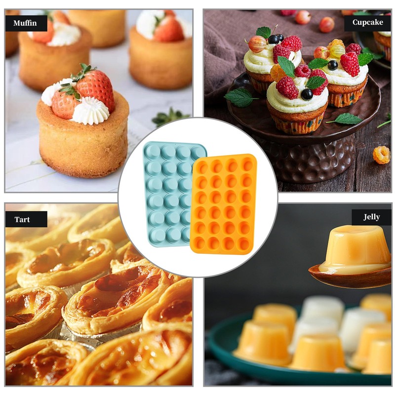 2PCS Silicone Mini Muffin & Cupcake Pan Set, 14*9.6, Orange + Peacock Blue gallery