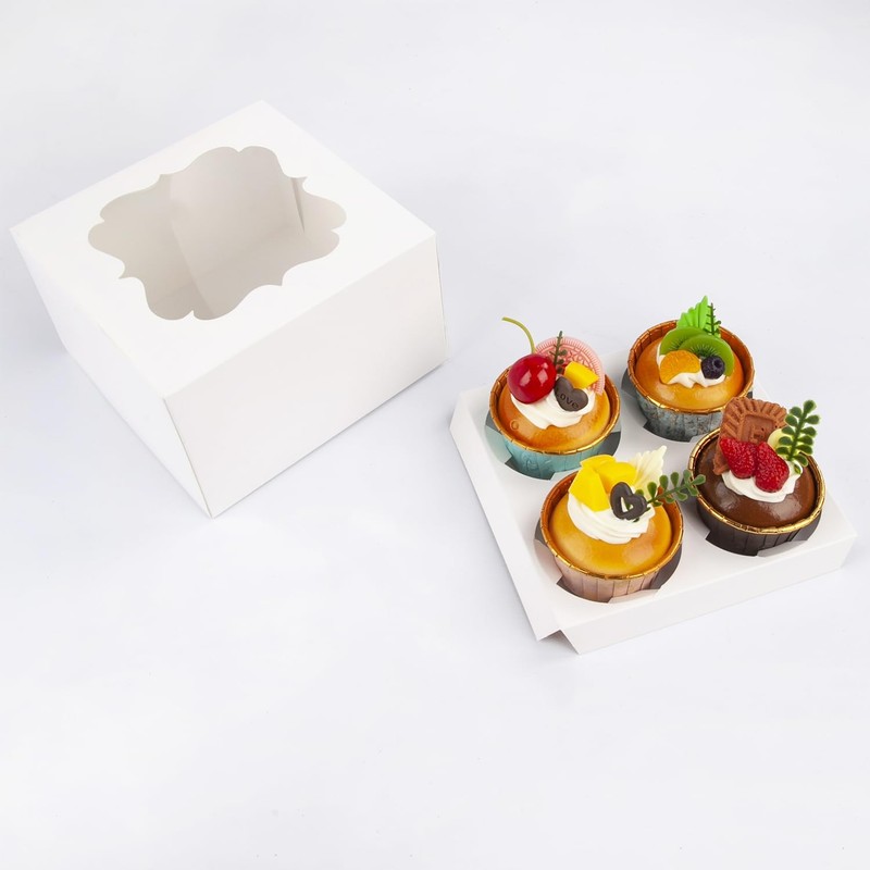 20 PCS 6.5 x 6.5 x 4 inch Paper Cupcake Boxes with Inserts and Window Hold 4 ...