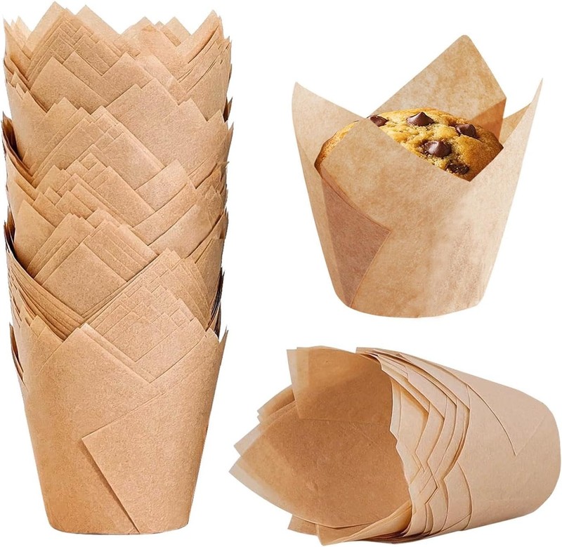 Brown Paper Tulip Baking Paper Cups JUMBO Extra Large 120 Pack Greaseproof