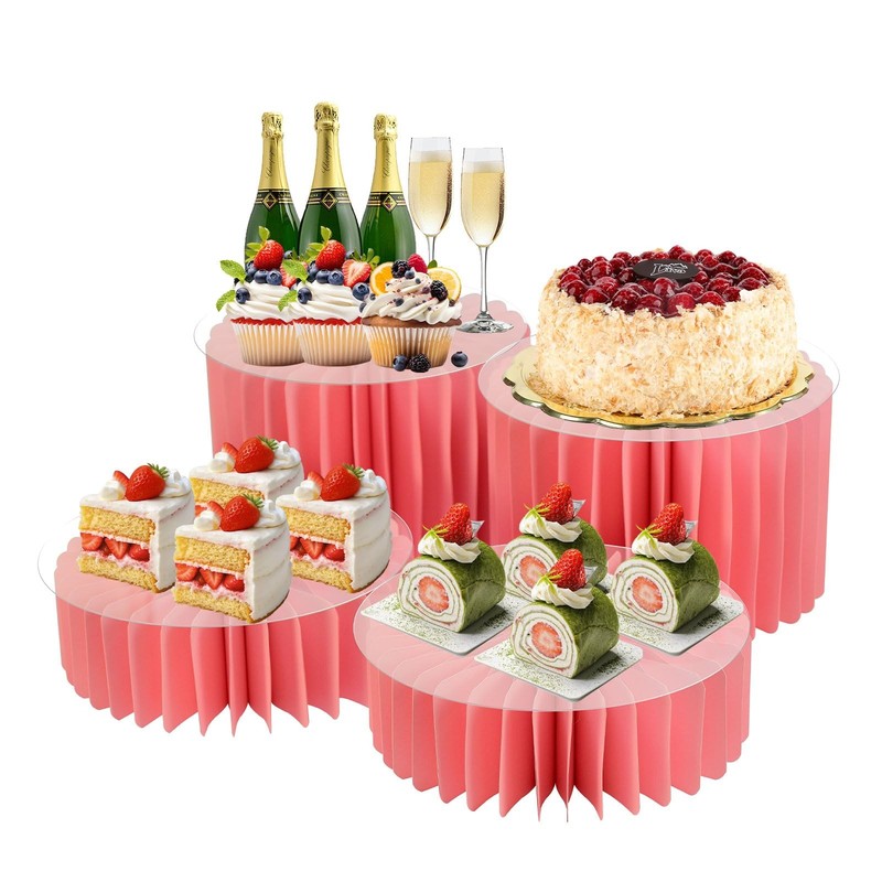 4 Pcs Buffet Risers, Foldable Acrylic Risers Display Stands, Cake Stands Cyli…