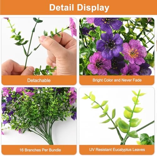 Artificial Hanging Flowers for Outdoors, 2 Pcs Fake Hanging Double Purple gallery