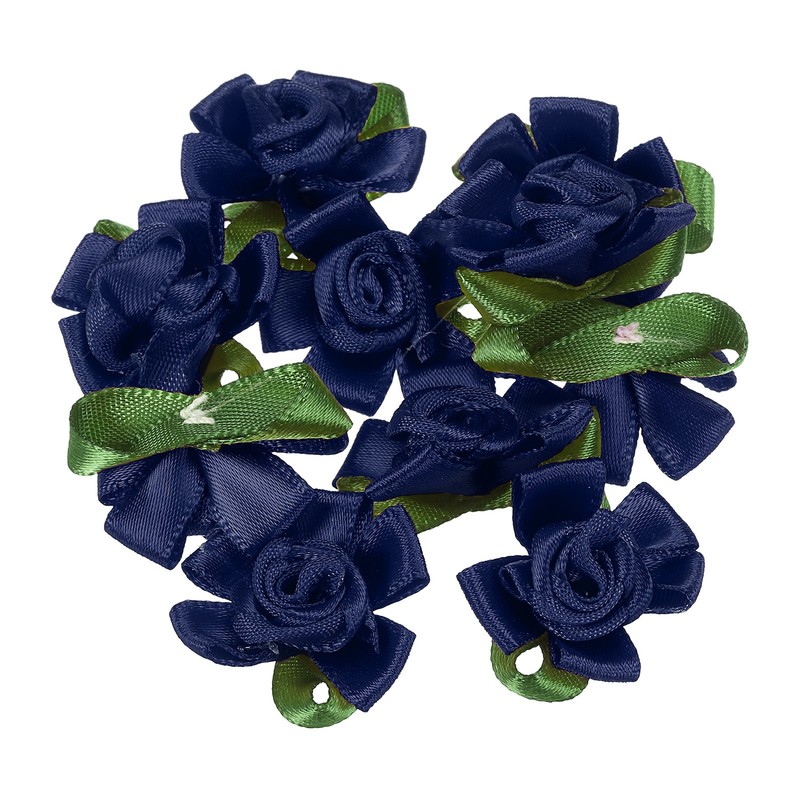 20Pcs Mini Satin Ribbon Roses Small Rosettes Fabric Flowers Navy Blue