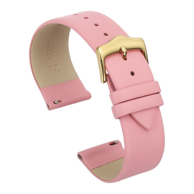 22mm Pink Leather Watch Strap with Gold Buckle for Men Women
