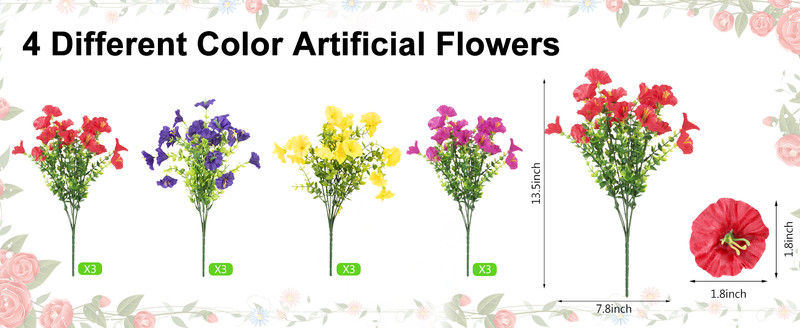 12 Bundles Artificial Flowers for Outdoors Decorat, Faux Silk gallery