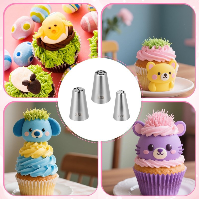 3 PCS Grass Piping Tips Stainless Steel Icing Nozzle for Cake Decorating gallery