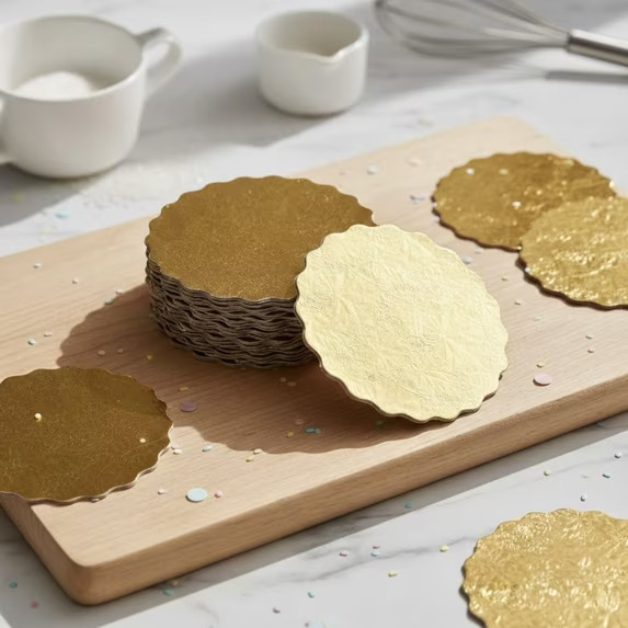 100 Gold Cake Circles 6-1/4" Scallop Cake Boards Round Mini Pastry Base Mats gallery