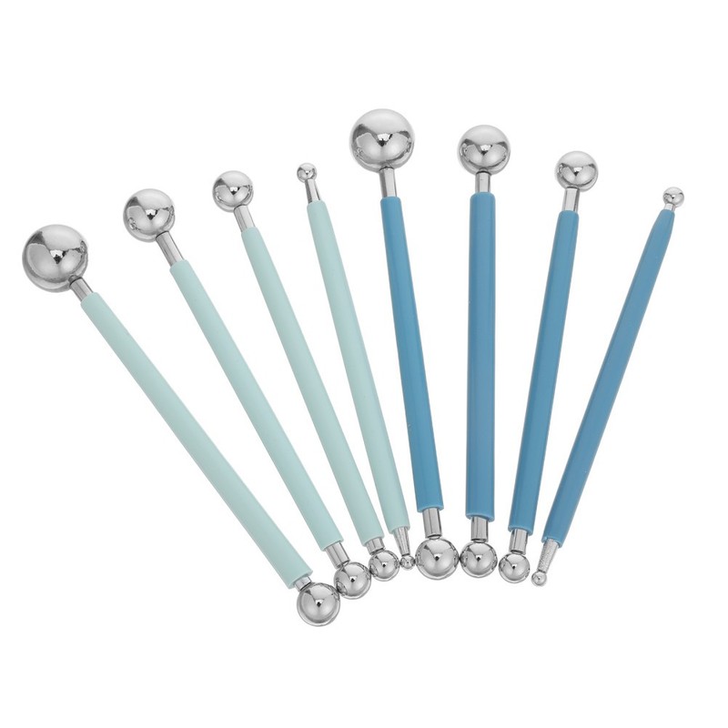 8pcs Metal Ball Fondant Dotting Tool - Double-Ended Modeling Stylus - Flower gallery