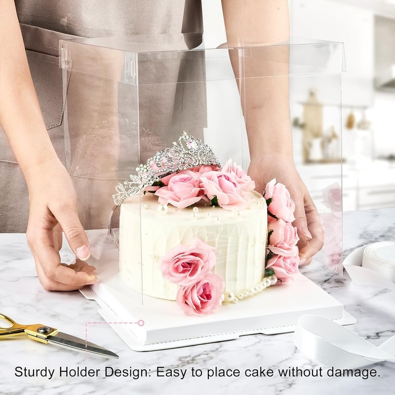 8x8x9Inch Clear Cake Box, 5 Pcs Cake Boxes with Ribbon Suitable for Packaging... gallery