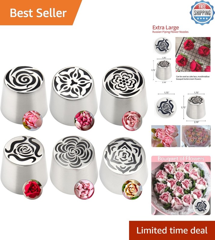 Professional Quality 6PCS XL Russian Piping Tips for Perfect Baking Results