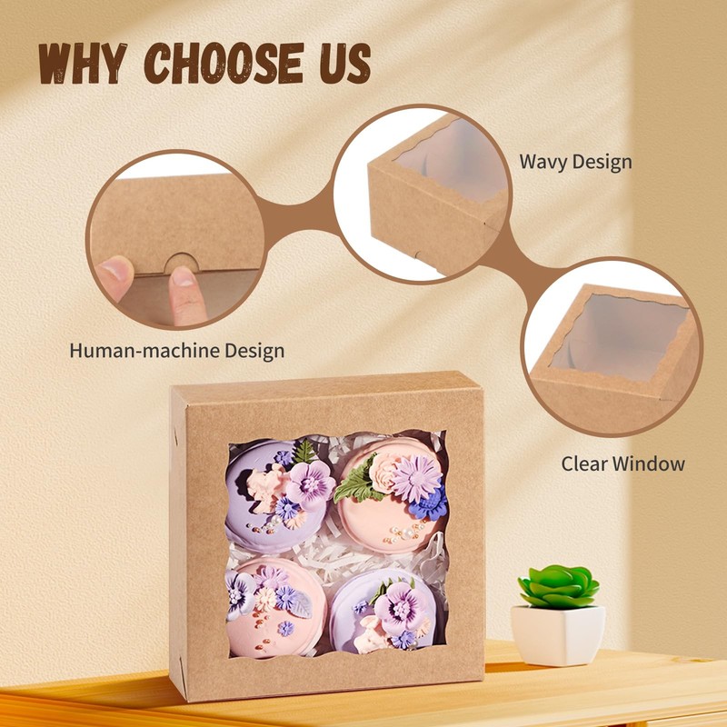 50 Pcs 5x5x2 Inch Cookies Boxes with Window Pastry Bakery Boxes Dount Boxes S... gallery