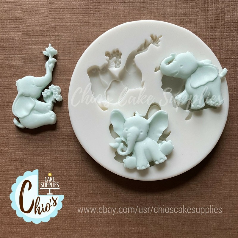 Baby Elephant Silicone Mold, 3 cavities, 3 different designs. gallery