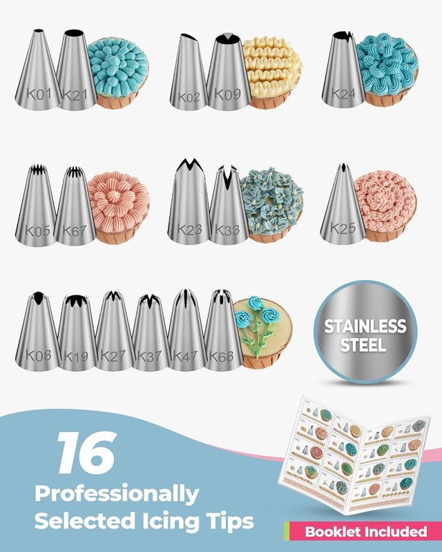 124Pcs Icing Piping Bags and Tips Set, Cake Decorating Kit with 100 anti Burst P gallery