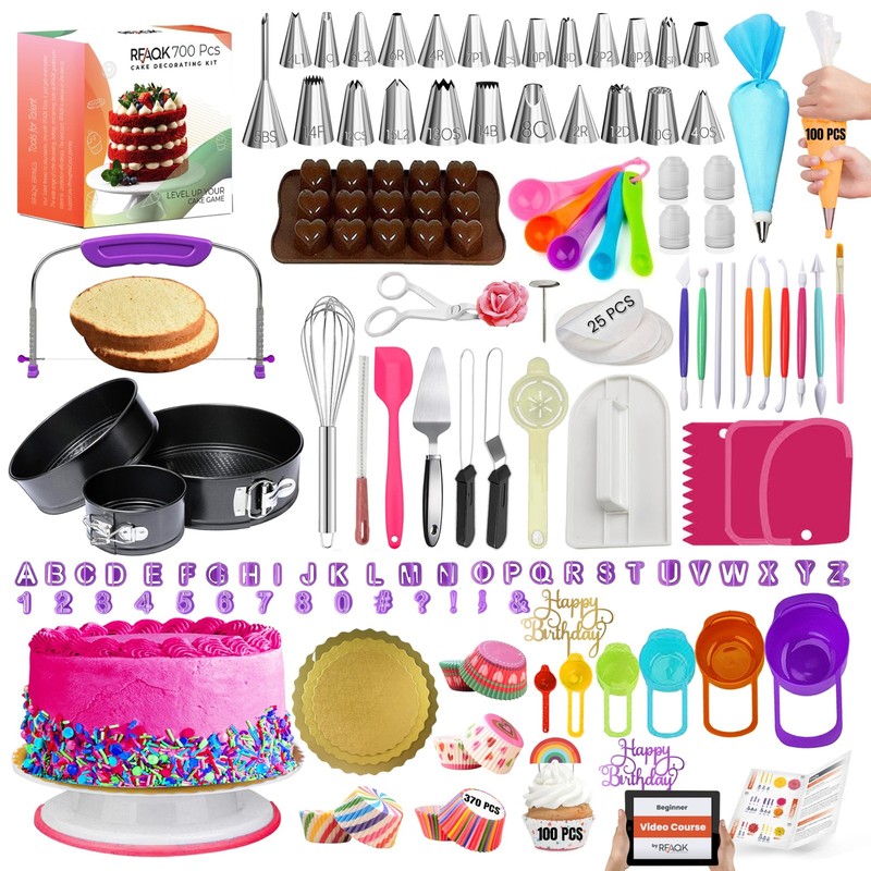 700PCs Cake Decorating Kit with Baking Supplies – Cake Turntable for Decorati…