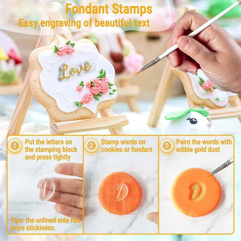 4-Pack Food Grade Silicone Alphabet Cake Stamps Set with Uppercase Lowercase Let gallery