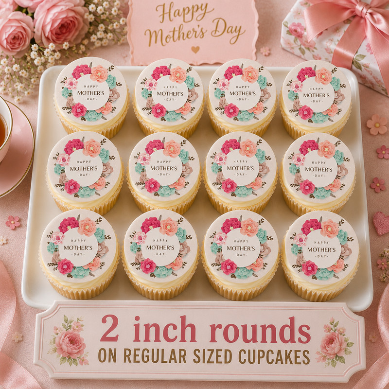 12 Mothers Day, edible wafer paper image rounds, pre cut, CHOOSE SIZE
