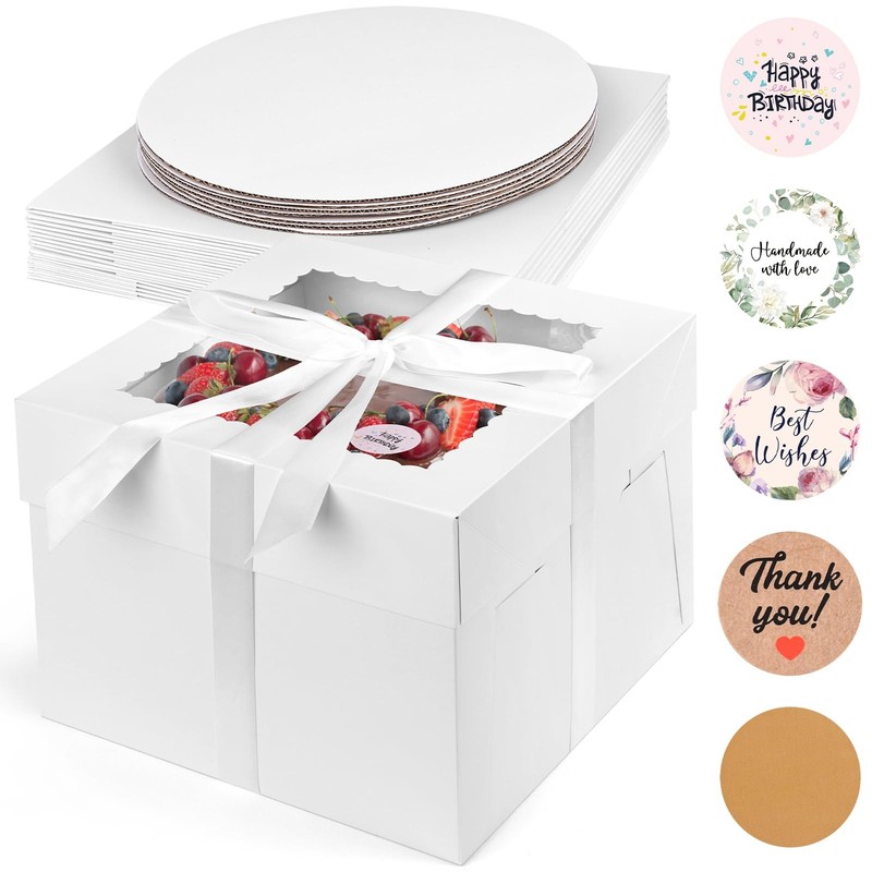 10 Pack Cake Boxes 10x10x8 Inches Cake Containers with Window White Bakery Bo…