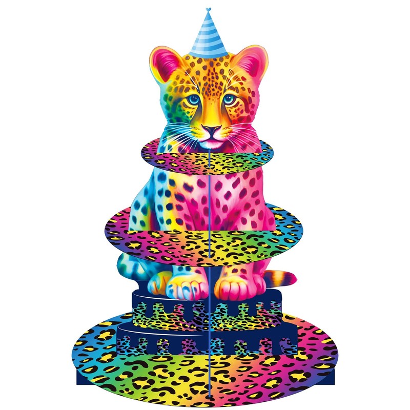 Rainbow Neon Leopard Cupcake Stand Cheetah Birthday Party Decorations 3 Tiers…