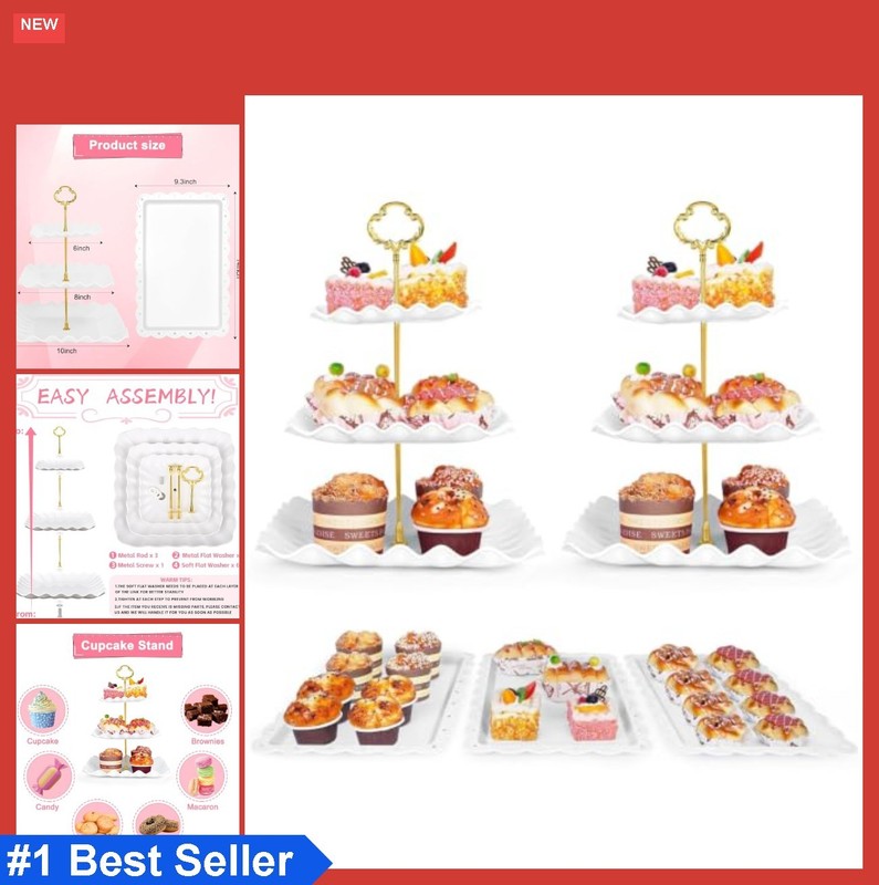5 Pc Dessert Table Display Set 3 Tier Stands 6 8 10 Inch Plates Serving Trays