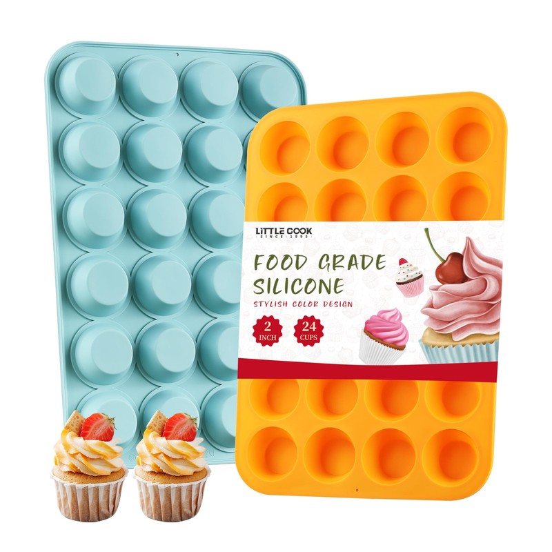 2PCS Silicone Mini Muffin & Cupcake Pan Set, 14*9.6, Orange + Peacock Blue gallery