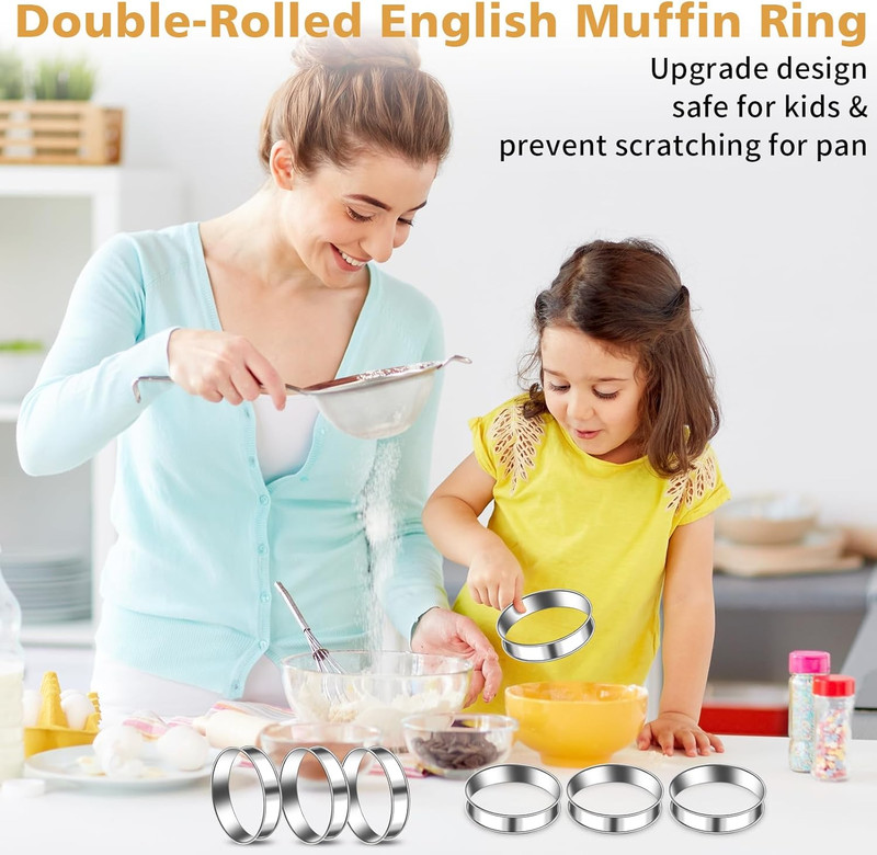 6 Pack 4 Inch English Muffin Rings Double Rolled Stainless Steel Crumpet Rings gallery