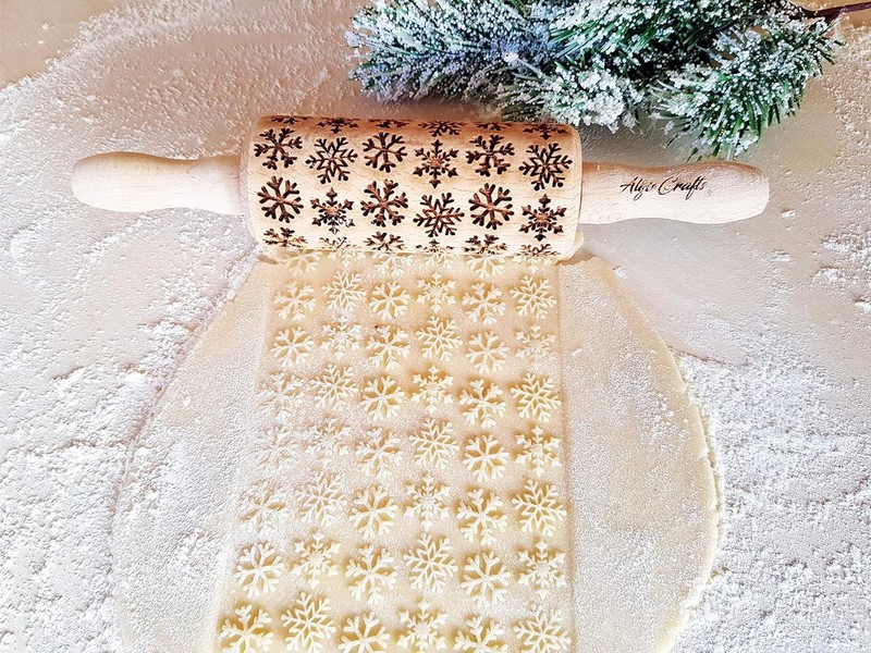 CHRISTMAS 3 Mini Embossed Rolling Pin Set Wooden Laser Engraved Textured gallery