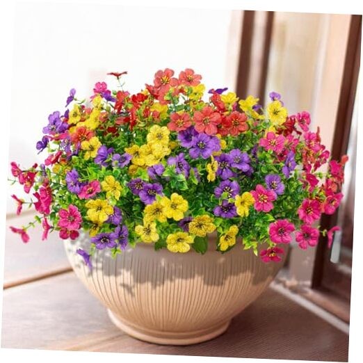 16 Bundles Artificial Flowers Outdoor Mixed Color(red Yellow Pink Purple)