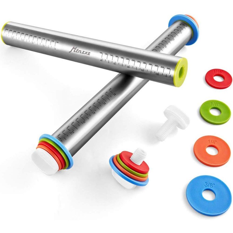 Rolling Pin and Silicone Baking Pastry Mat Set, Stainless Steel Dough Roller,... gallery