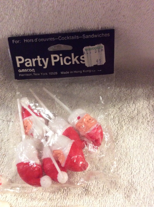 12 Vintage Santa Claus Head Face Cupcake Cake Topper Picks Plastic Christmas gallery