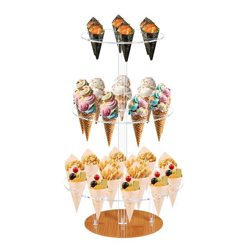 3 Tier Clear Acrylic Ice Cream Cone Holder 29 Hole Dessert Stand