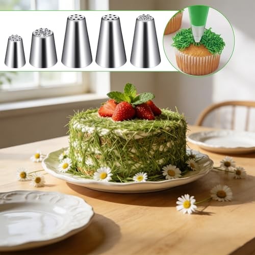 5 Pcs Grass Piping Tips for Cake Decorating, Stainless Steel Grass Icing Tips gallery