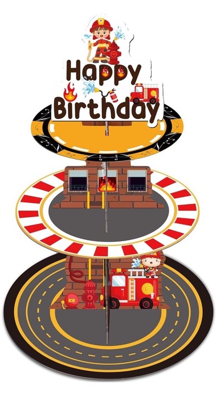 3 Tier Fire Truck Themed Cupcake Stand - Waterproof And Reusable - New 🚒￼