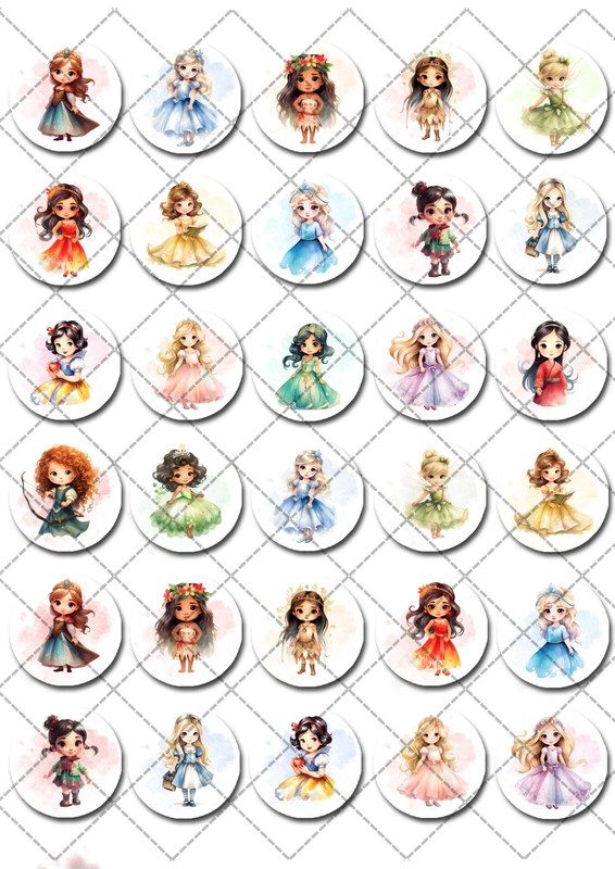 Disney Princess Inspired Pre-cut Mini Edible Icing Cupcake or Cookie Toppers gallery