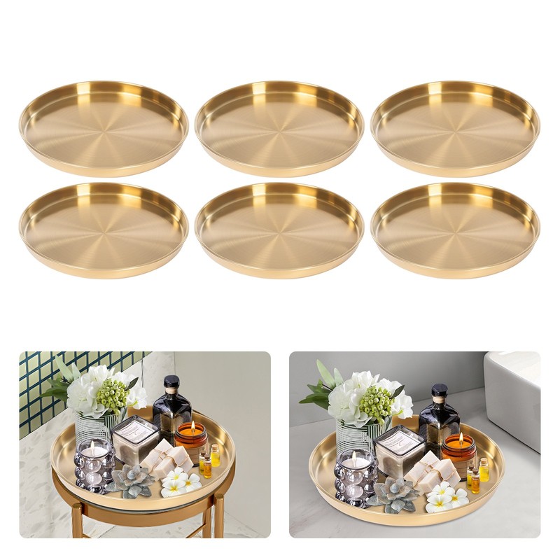 6pcs 12.2 In Stainless Steel Serving Tray Round Decorative Ottoman Platter Trays
