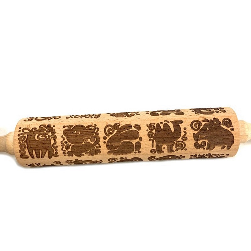 1 PCS Animal Print Embossed Rolling Pin Cookie Rolling Pin, As Shown for6399 gallery