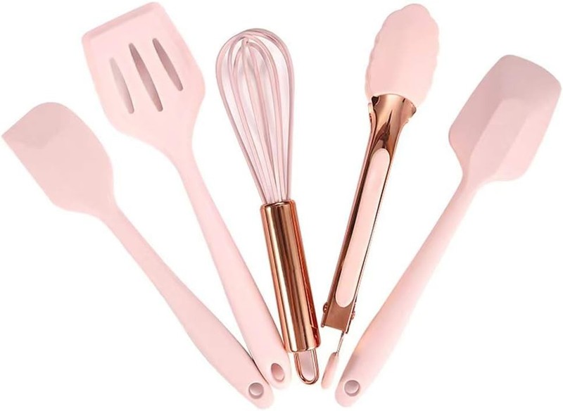 Rose Gold And Pink Kitchen Utensil Small Five-Piece Set Mini 8.2 in,