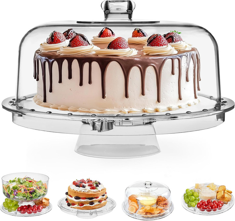 Cake Stand with Acrylic Dome Cover (12.2"), Multifunctional Serving Cookie Platt gallery