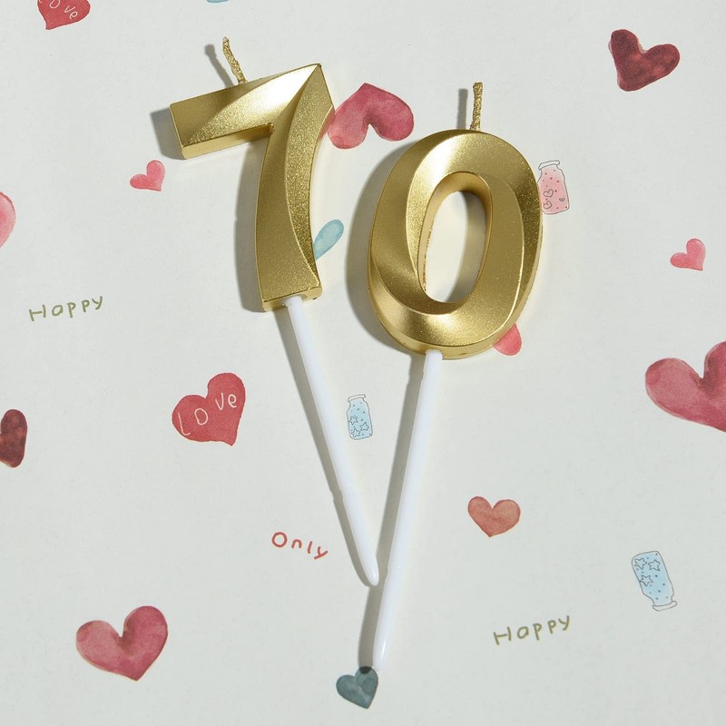 Gold 70 Cake Topper, 70th Birthday Party Decorations, Number Candles gallery