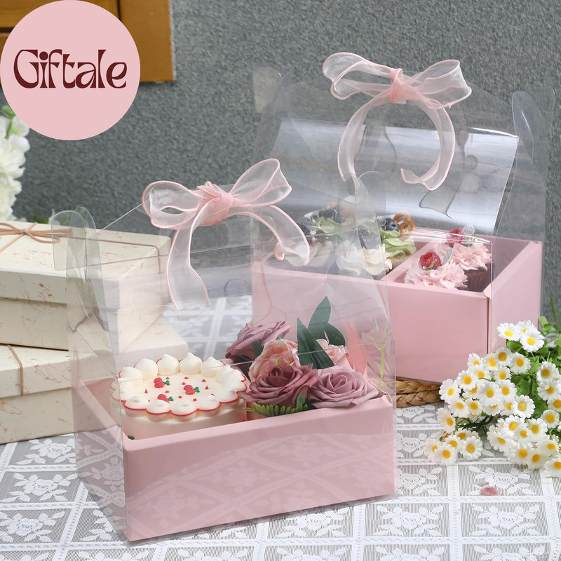 10 Pcs Cake and Flower Clear Boxes Mother'S Day Portable Clear Gable Box with Ha gallery