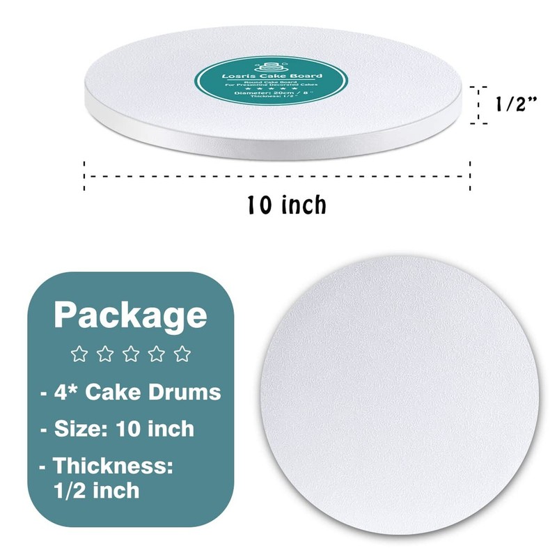 White Cake Drums Round 10 Inch Cake Boards with 1/2-Inch Thick Smooth Edges f... gallery