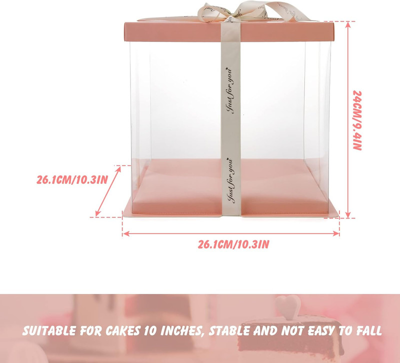 4 Pack Clear Cake Box Carrier 10" X 10" X 9" Cake Packaging Container with Ribbo gallery