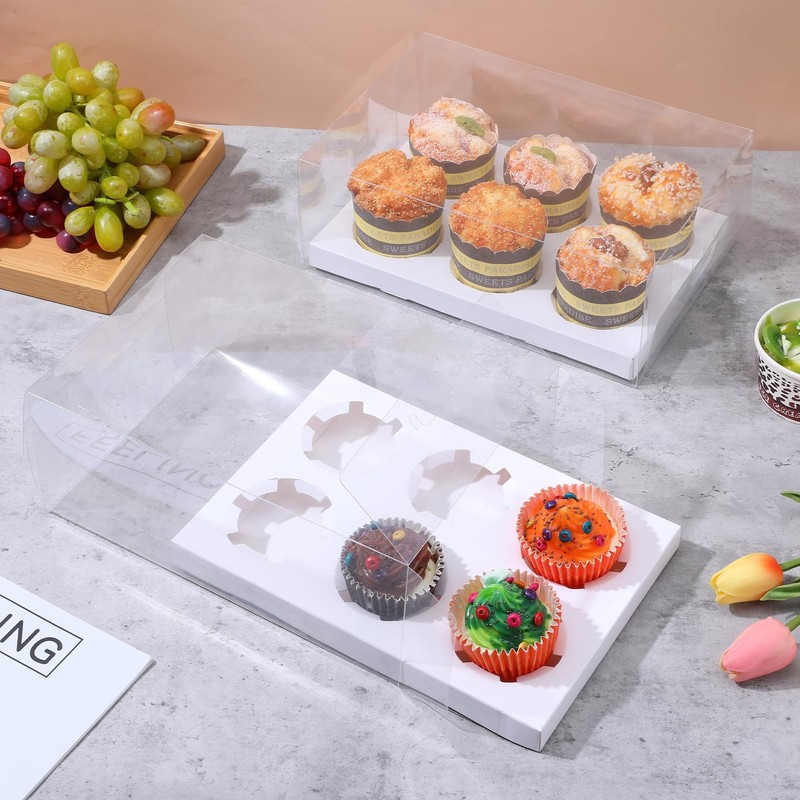 15 Pack Clear Cupcake Boxes 6 Count Container Ribbon Plastic Carrier Holder gallery