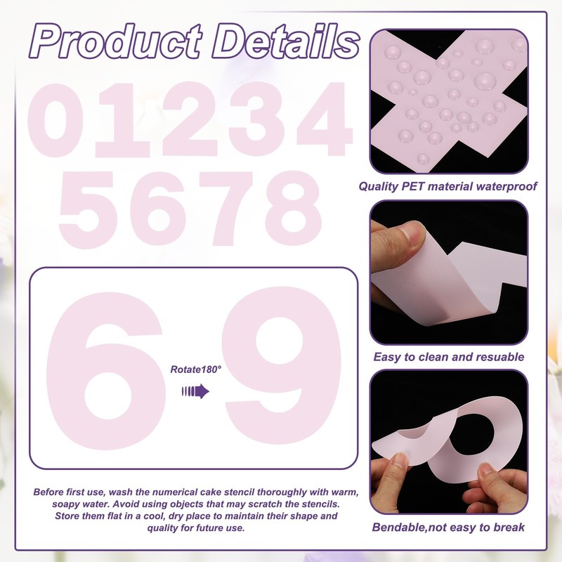 0-8 Number Cake Stencils Template, 12 Inch Cake Baking Templates,Pink gallery