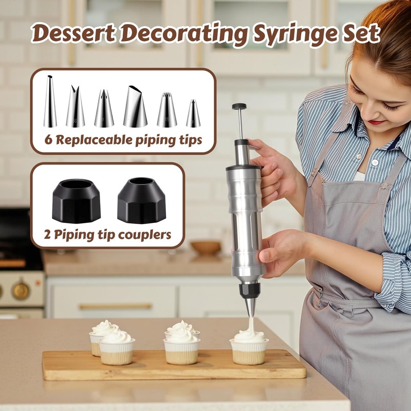 Dessert Decorating Syringe Set, Stainless Steel Frosting & Icing Piping Kit w... gallery