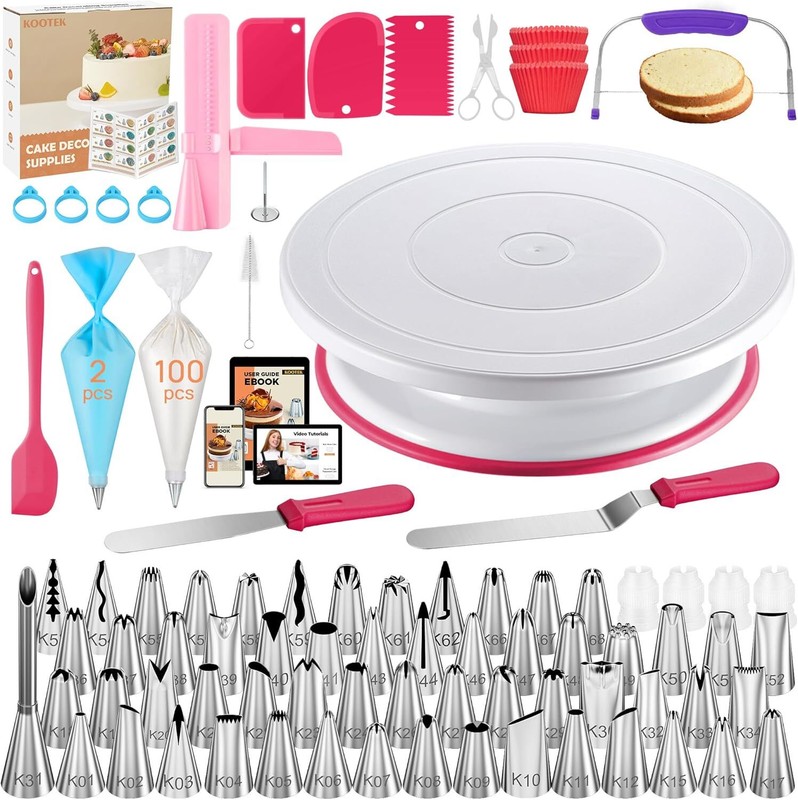 230PCs Cake Decorating Kits, Baking Supplies Tools with Cake Stand Turntable