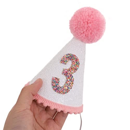 Birthday Hat for Girls - Glitter Birthday Hat with Pink Pom 3rd Birthday Hat gallery