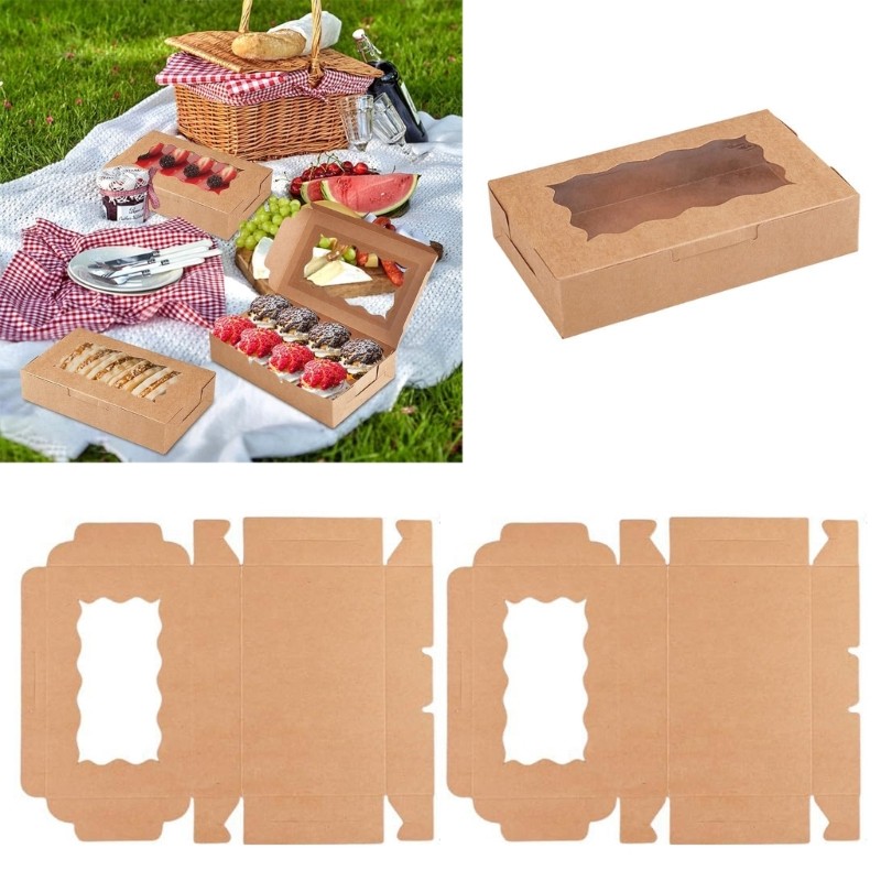 20pcs Elegant Brown Bakery Boxes with Viewing Window for Cakes and Treats gallery
